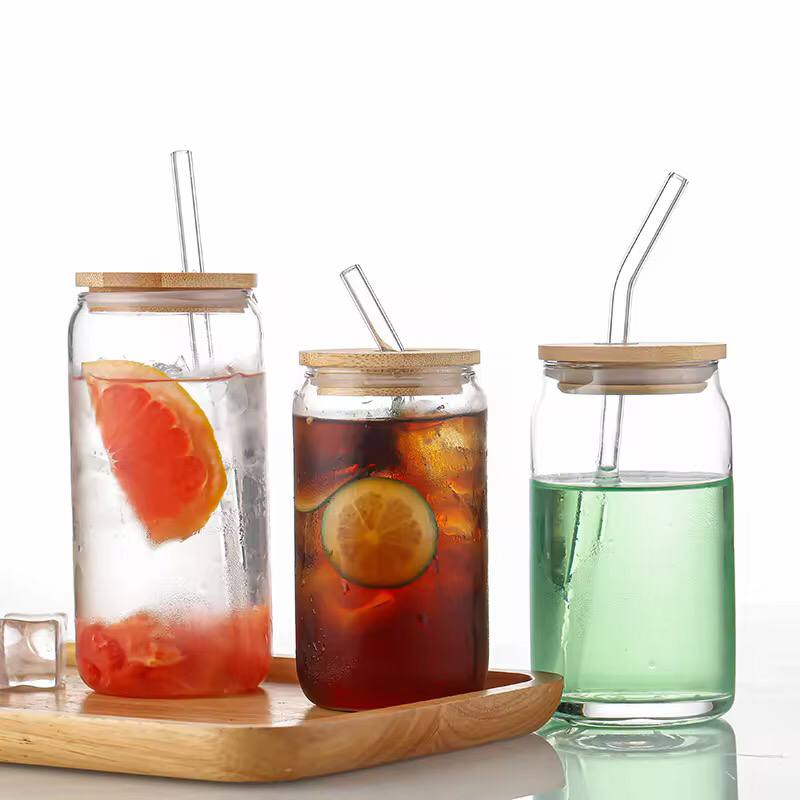 500ml Glass Cup With Lid and Straw
