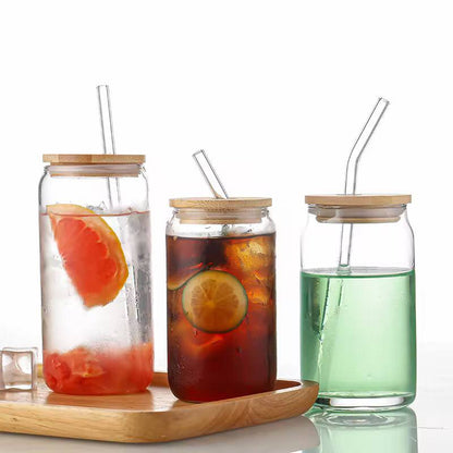 500ml Glass Cup With Lid and Straw