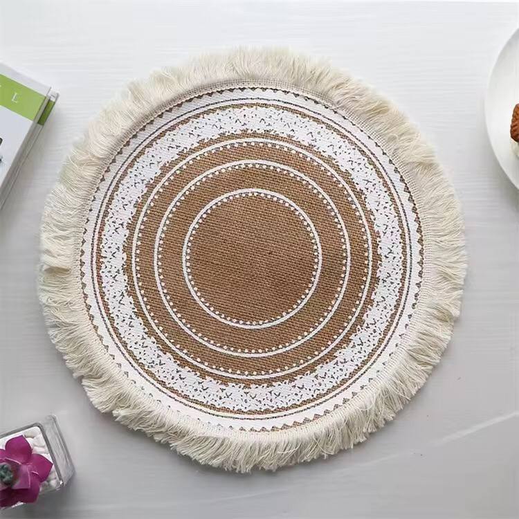 42 cm Boho woven jute dining placemats with silkscreen printing 6pcs