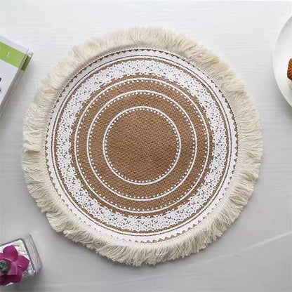 42 cm Boho woven jute dining placemats with silkscreen printing 6pcs