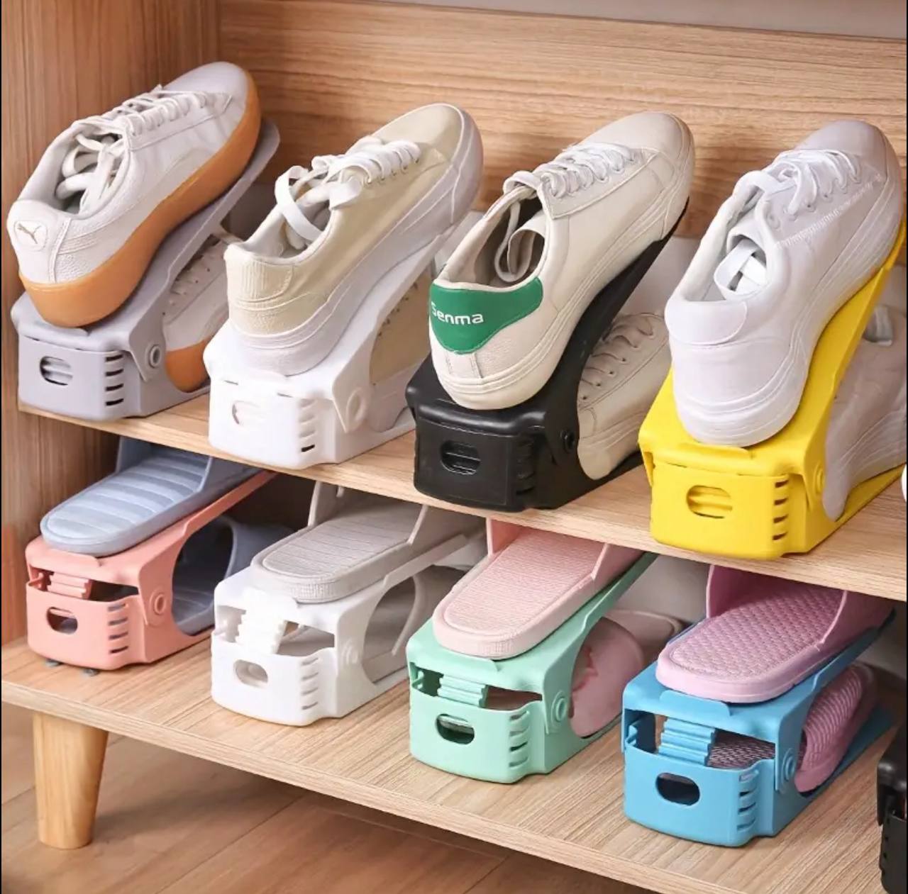 Adjustable shoe space saver organizer