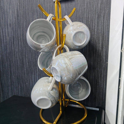 6 pcs marble pink tea cups