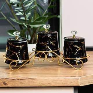 3pcs Nordic canisters set with golden rack