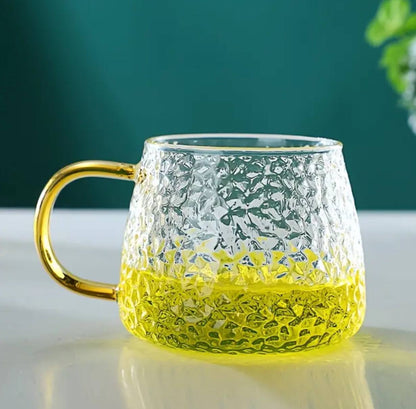 350 ml Hammer Patterned Glass Cups with a Gold Handle