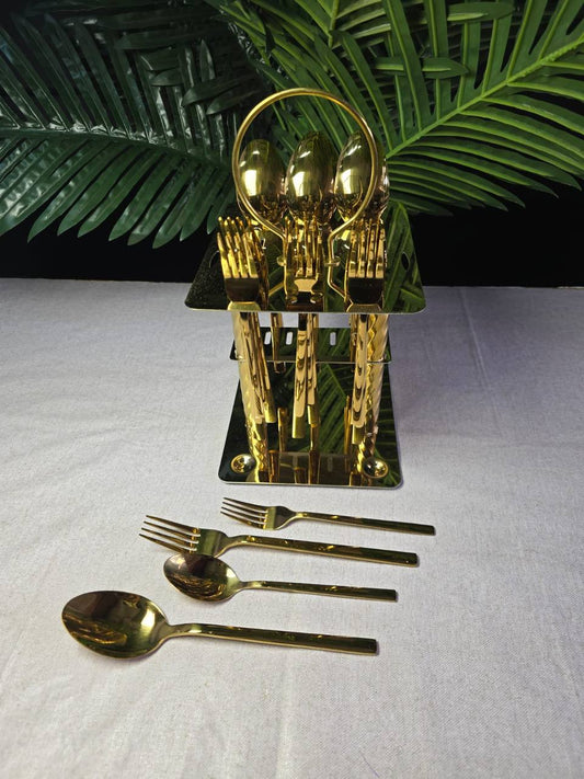 24pcs Gold Cutlery Set with Unique Stand