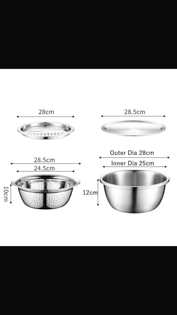 26cm 4PCS  Set 304 colander Stainless Steel Bowl with Lid