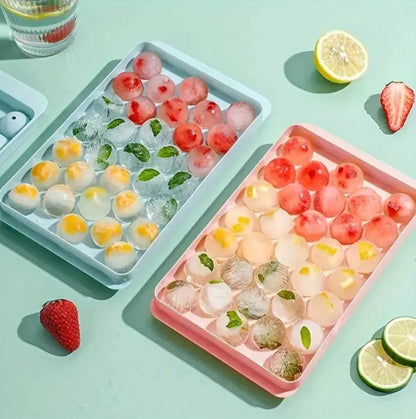 33 grid mini round ice cube tray mold with lid