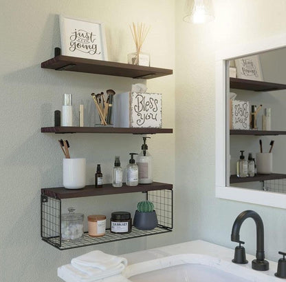 Solid pine wood bathroom floating shelf