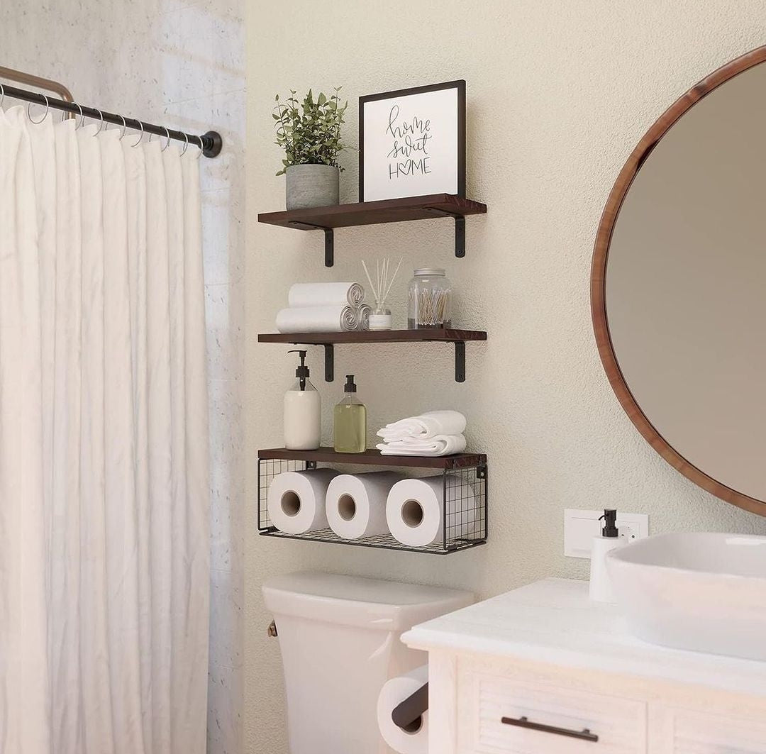 Solid pine wood bathroom floating shelf